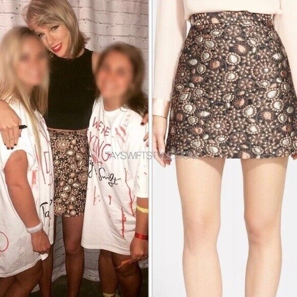 Alice + Olivia Jessa A-Line Brocade Metallic Skirt